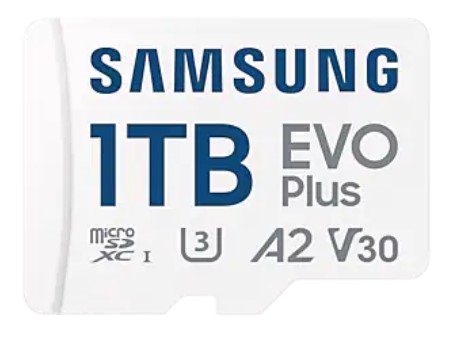 Карта памяти MicroSDXC 1024GB Samsung MB-MC1T0SA/EU EVO Plus Class 10, A2, V30, UHS-I (U3), W 90 МБ/с, R 160 МБ/с, адаптер на SD