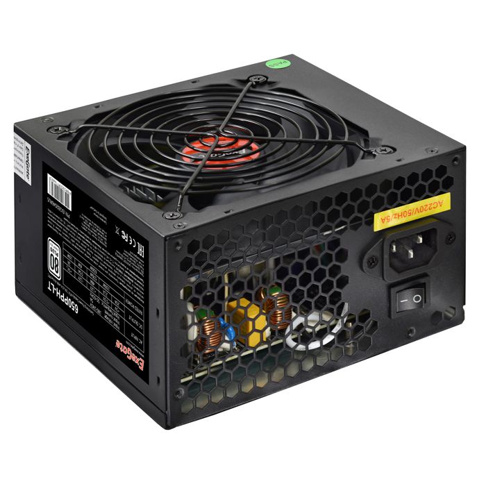 Блок питания ATX Exegate 650PPH-LT-S EX282046RUS-S 650W, RTL, 80+, black, APFC, 12cm, 24p, (4+4)p, 5*SATA, 3*IDE, с защитой от выдергивания