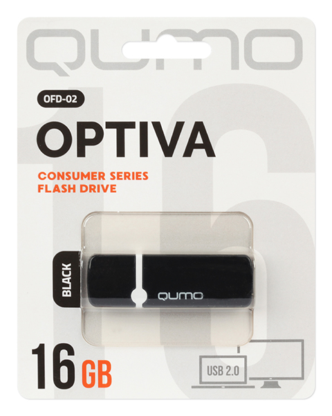 Накопитель USB 2.0 16GB Qumo QM16GUD-OP2-black Optiva 02, чёрный