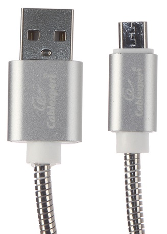 Кабель интерфейсный USB 2.0 Cablexpert CC-G-mUSB02S-1M AM/microB, серия Gold, длина 1м, серебро, блистер