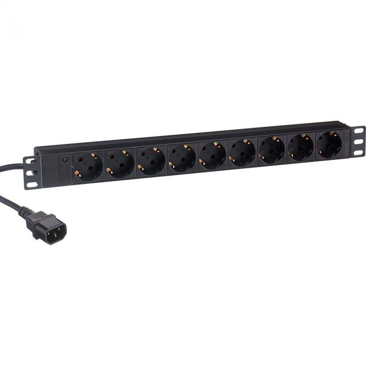 Блок розеток Exegate ServerPro PDU-19H906 Al-9S-C14-2.5CU EX280852RUS (19, 1U, Алюминий, 9 Schuko, кабель с вилкой C14 VDE-250V-10A-3*1.0mm2, медь, 2