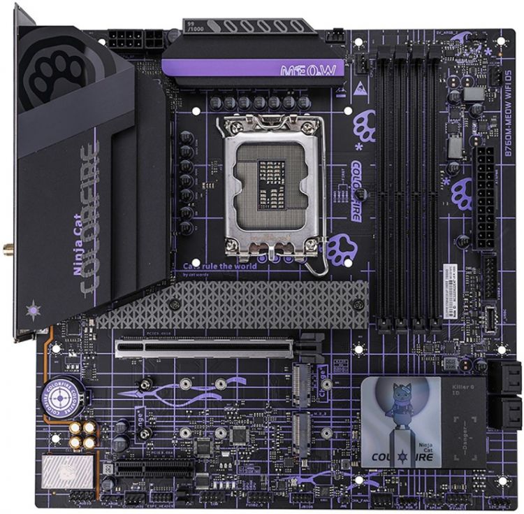 Материнская плата mATX Colorful COLORFIRE B760M-MEOW WIFI D5 PURPLE (LGA1700, B760, 4*DDR5 (4800), 4*SATA,, 2*PCIe, 3*M.2, 2*USB Type-C,, 4*USB 3.2, 6