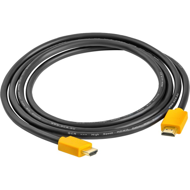 Кабель интерфейсный Greenconnect GCR-HM440-1.8m 1.8m HDMI версия 1.4, черный, желтые коннекторы, OD7.3mm, 30/30 AWG, позолоченные контакты, Ethernet 1