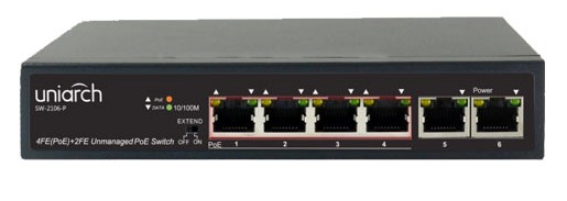 Коммутатор Uniarch SW-2106-LP 6×100Mbps (RJ45), 4 PoE порта(IEEE802.3,IEEE802.3u,IEEE802.3az,IEEE802.3x,IEEE802.3af,IEEE802.3at), 1.2Gbps, общий бюдже