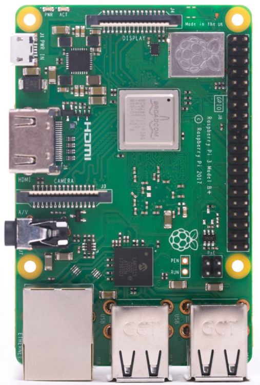 Контроллеры и микрокомпьютеры Микрокомпьютер Raspberry Pi 3 Model B+ Broadcom BCM2837B0 ARM Cortex-A53 @ 1.4GHz, 1GB RAM, 4 x USB 2.0, HDMI, 10/100/1000 Ethernet, Micro SD Card Slo