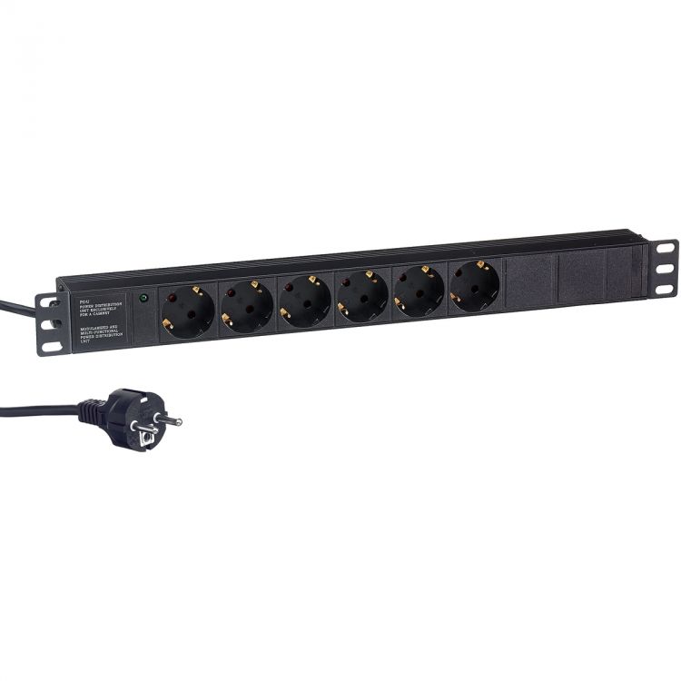 Блок розеток Exegate ServerPro PDU-19H602 Al-6S-EU2CU EX280827RUS (19, 1U, Алюминий, 6 Schuko, кабель с евровилкой VDE-250V-16A-3*1.5mm2, медь, 2метр