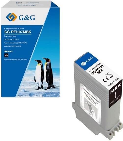 Картридж G&G GG-PFI107MBK струйный черный матовый (130мл) для Canon imageProGRAF iPF670/680/685/770/780/785