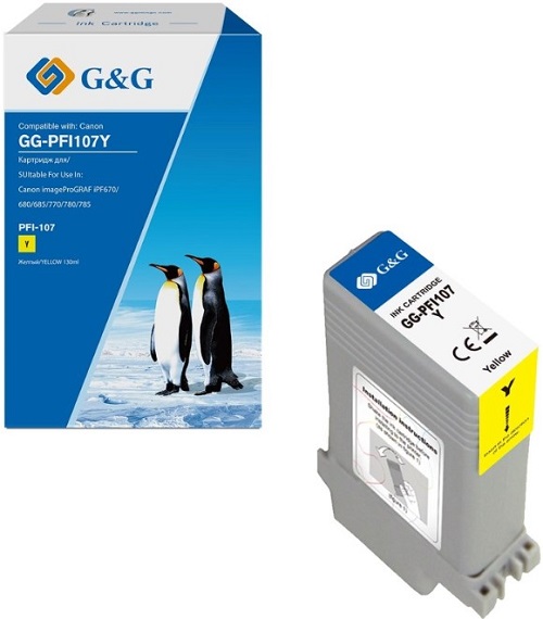 Картридж G&G GG-PFI107Y струйный желтый (130мл) для Canon imageProGRAF iPF670/680/685/770/780/785