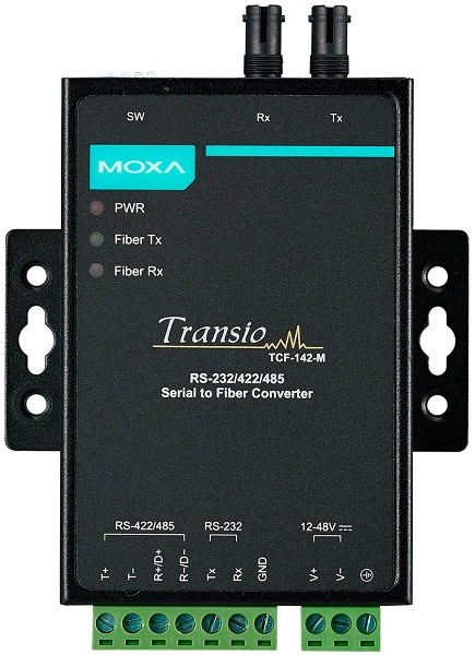 Преобразователь MOXA TCF-142-M-ST-T RS-232/422/485 в многомодовое оптоволокно, разъем ST, 12-48 DC, металл