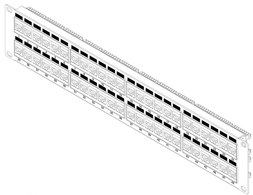 Патч-панель Hyperline PP3-19-48-8P8C-C5E-110D 19, 2U, Cat 5e, 48 портов RJ45 (8p8c), неэкранированная, Dual IDC (110/KRONE)