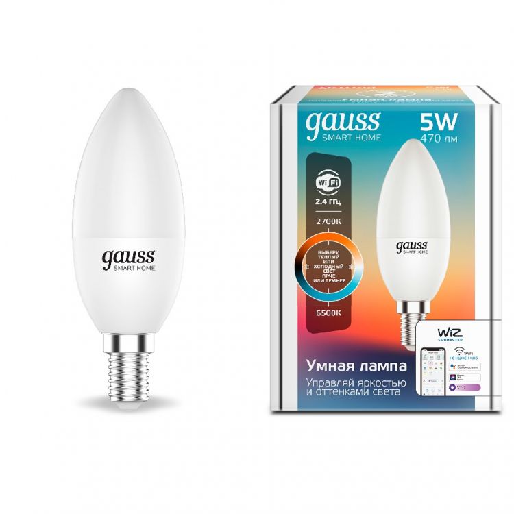 Лампа светодиодная Gauss 1110112 Smart Home DIM+CCT E14 C37 5 Вт 450...470 лм