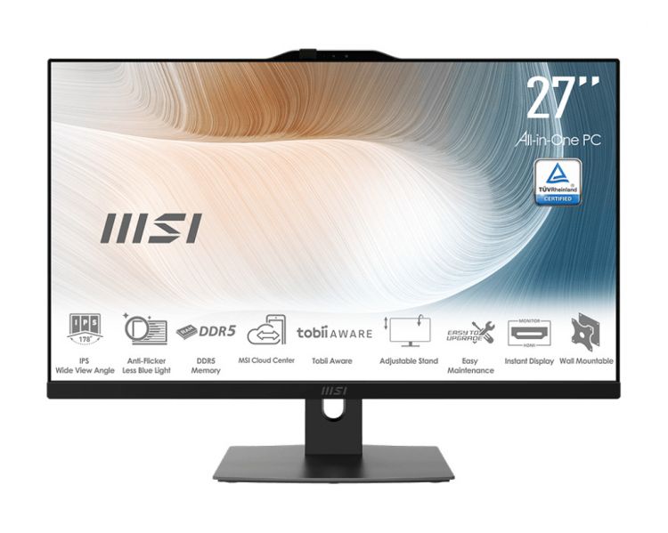 Моноблок 27'' MSI Modern AM272P 1M 9S6-AF8231-696 Core 5 120U/8GB/256GB SSD/noDVD/Intel Graphics/1920x1080 IPSCam/BT/WiFi/NoOS/black