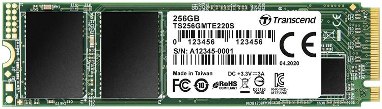 Накопитель SSD M.2 2280 Transcend TS256GMTE220S 220S 256GB NVMe PCIe Gen3 x4 3D TLC 3300/1250MB/s IOPS 190K/300K MTBF 2M