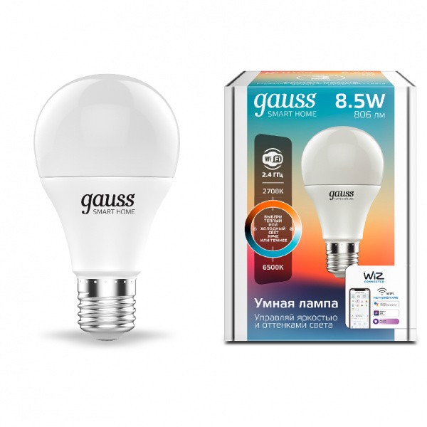 Лампа светодиодная Gauss 1130112 Smart Home DIM+CCT E27 A60 8.5 Вт 806...850 лм