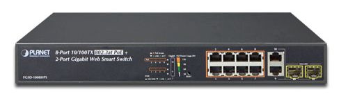 Коммутатор PoE Planet FGSD-1008HPS управляемый, 8x10/100TX 802.3at High Power POE + 2xGE TP/SFP Combo (120W)