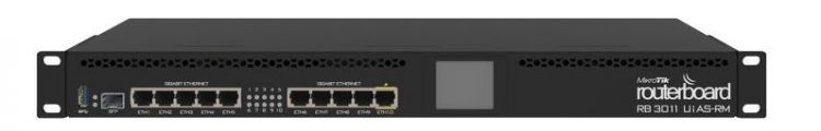 Ethernet роутеры  Xcom-Shop Маршрутизатор Mikrotik RB3011UiAS-RM RouterOS License:5, 1 GB, IPQ-8064 1.4 GHz, QCA8337-AL3C-R, (10) 10/100/1000 Ethernet ports