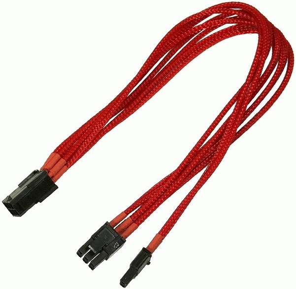 Переходник Nanoxia NXP683ER 6-pin PCI-E в 8-pin (6+2), 30см, индивидуальная оплетка, красный