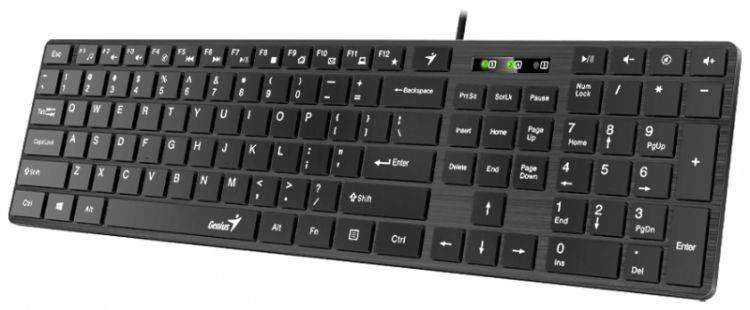   Xcom-Shop Клавиатура Genius SlimStar 126 мультимедийная, USB, 104 клавиши, 9 горячих кнопок, влагозащищенная, тонкие клавиши, кабель 1.5 м., черный/31310017402