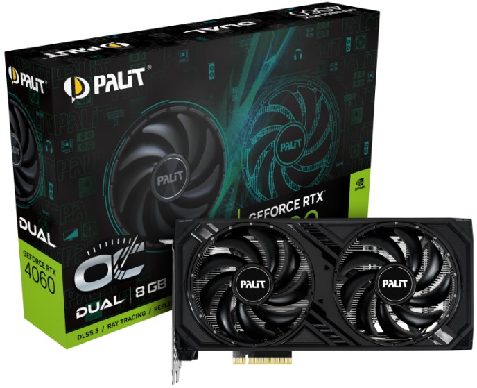 Видеокарта PCI-E Palit GeForce RTX 4060 Dual OC (NE64060T19P1-1070D) 8GB GDDR6 128bit 5nm 1830/17000MHz HDMI/3*DP