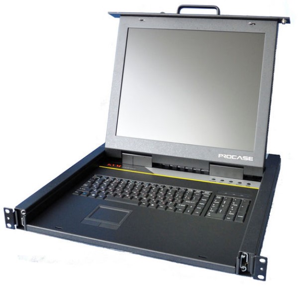 Консоль KVM Procase E1916 однорельсовая, КВМ 16 порт, LCD 19'', single rail console KVM 16 port, LCD D-Sub, USB, разрешение 1280*1024, 16 кабелей