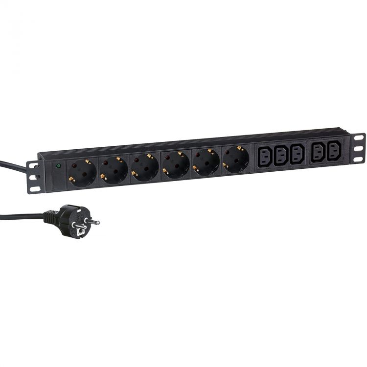 Блок розеток Exegate ServerPro PDU-19H011 Al-5C136S-EU2.5CU EX280869RUS (19, 1U, Алюминий, 5 IEC 320 C13, 6 Schuko,кабель с евровилкой VDE-250V-16A-3