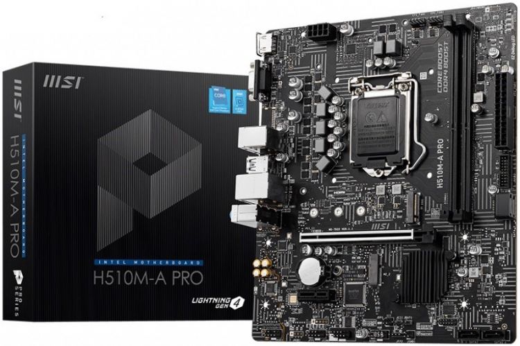 LGA1200 MSI  Xcom-Shop Материнская плата mATX MSI H510M-A PRO (LGA1200, H510, 2*DDR4(3200), 4*SATA 6G, M.2, 2*PCIE, 7.1CH, Glan, 4*USB 3.2, HDMI/VGA)