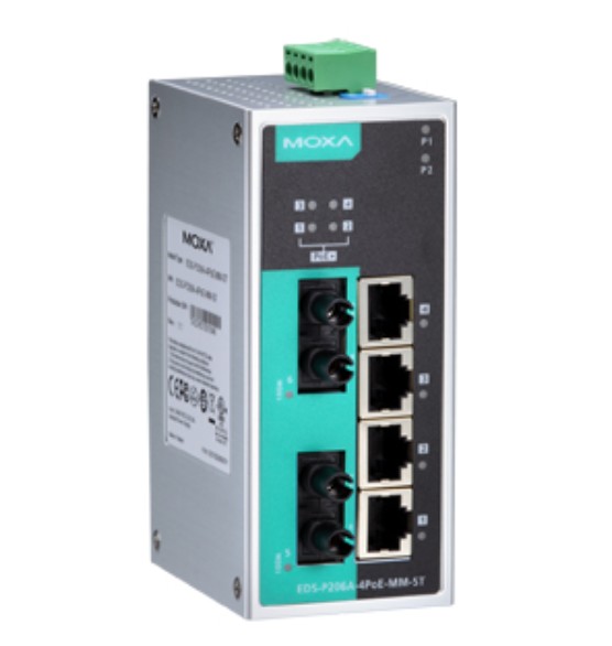 Коммутатор PoE MOXA EDS-P206A-4PoE-MM-ST-T 2x100BaseFx MM ports, 4 x PoE, ST