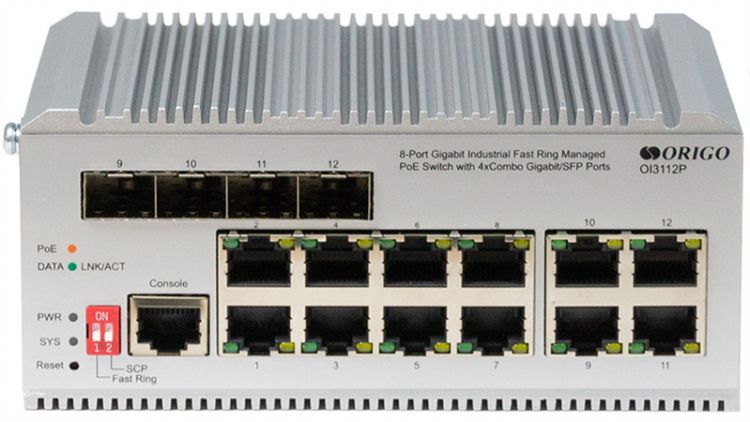   Xcom-Shop Коммутатор управляемый ORIGO OI3112P/185W/A1A L2 Fast Ring 8x1000Base-T PoE, 4xCombo 1000Base-T/SFP, PoE Budget 185W, Surge 4KV, -40 to 75°C