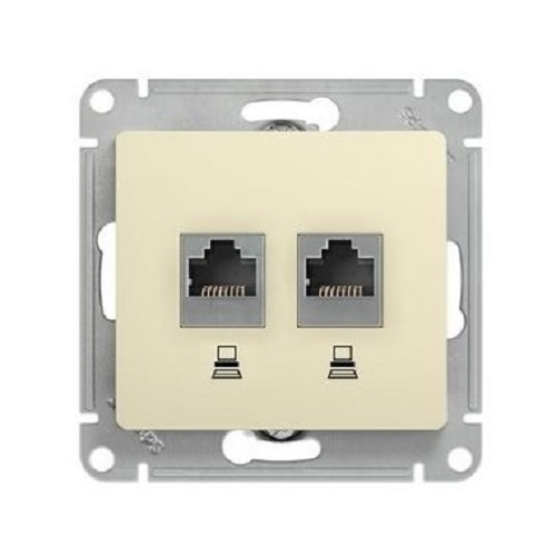 Розетка Systeme Electric GSL000985KK SE Glossa молочная 2-ая компьютерная RJ45+RJ45, кат.5E