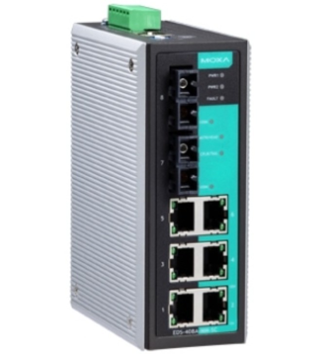 Коммутатор управляемый MOXA EDS-408A-SS-SC-T 6x10/100 BaseTx ports, 2 single mode 100BaseFx,SC