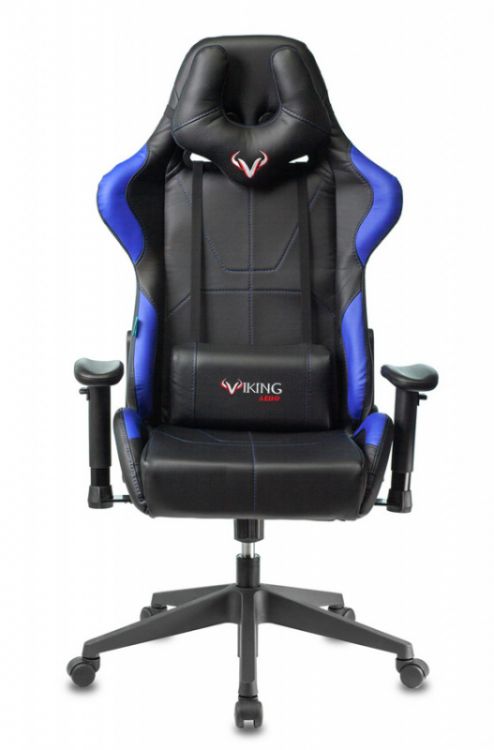   Xcom-Shop Кресло игровое Бюрократ VIKING 5 AERO BLUE цвет черный/синий, искусственная кожа, с подголов. крестовина пластик