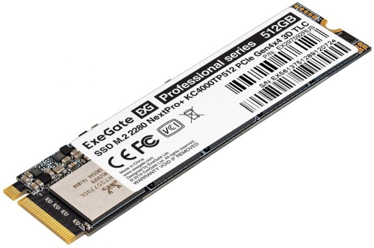 Накопитель SSD M.2 2280 Exegate NextPro+ KC4000TP512 EX297592RUS 512GB 5000/36000MB/s PCIe Gen4x4, NVMe, 3D TLC 300 TBW MTBF 2M