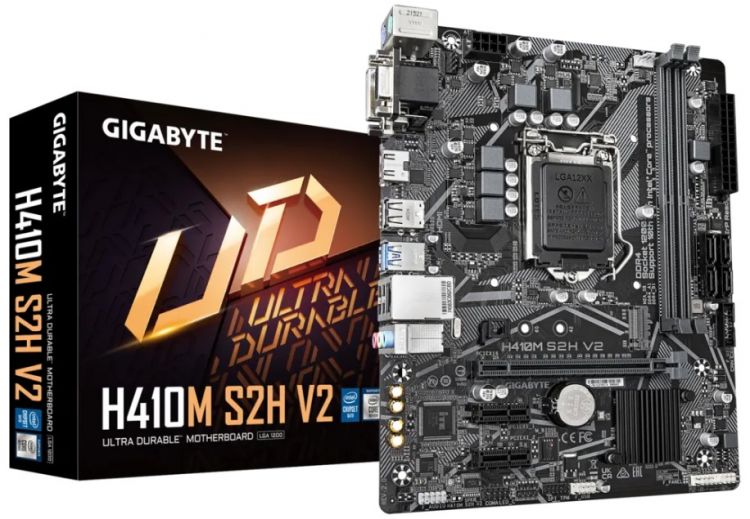 Материнская плата mATX GIGABYTE H410M S2H V2 2.1 (LGA1200, Q470E, 2*DDR4 (3200), 4*SATA 6G RAID, M.2, 3*PCIe, HDMI, DVI-D, 2*USB 3.2, 4*USB 2.0) RTL