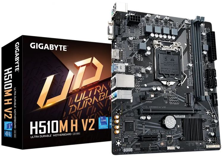 Материнская плата mATX GIGABYTE H510M H V2 2.0 (LGA1200, Q470E, 2*DDR4 (3200), 4*SATA 6G RAID, M.2, 2*PCIe, HDMI, 2*USB 3.2, 4*USB 2.0) RTL