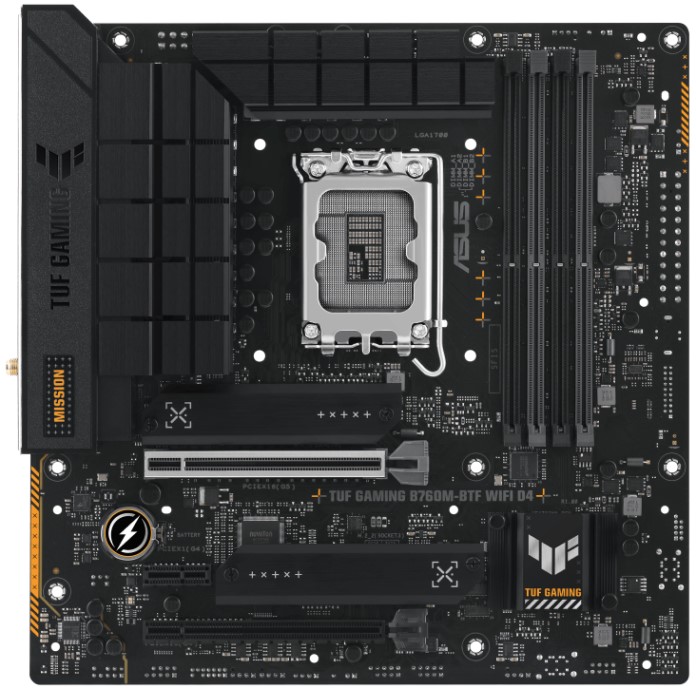 LGA1700 ASUS  Xcom-Shop Материнская плата ASUS TUF GAMING B760M-BTF WIFI D4 90MB1E50-M0EAY0 (LGA1700, B760 4*DDR4 (5333), 4*SATA 6G RAID, 3*M.2, 3*PCIE, WiFi, BT, HDMI, DP, 3