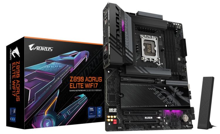 Материнская плата ATX GIGABYTE Z890 AORUS ELITE WIFI7 (LGA1851, Z890, 4*DDR5 (9200), 4*SATA 6G RAID, 4*M.2, PCI-E, 2.5Glan, WiFi, BT, 5*USB 3.2, 4*USB