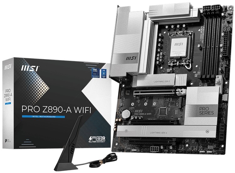 Материнская плата ATX MSI PRO Z890-A WIFI (LGA1851, Z890, 4*DDR5 (4800), 4*SATA 6G RAID, 4*M.2, 3*PCIe, WiFi, BT, 6*USB 3.2, USB Type-C, HDMI)