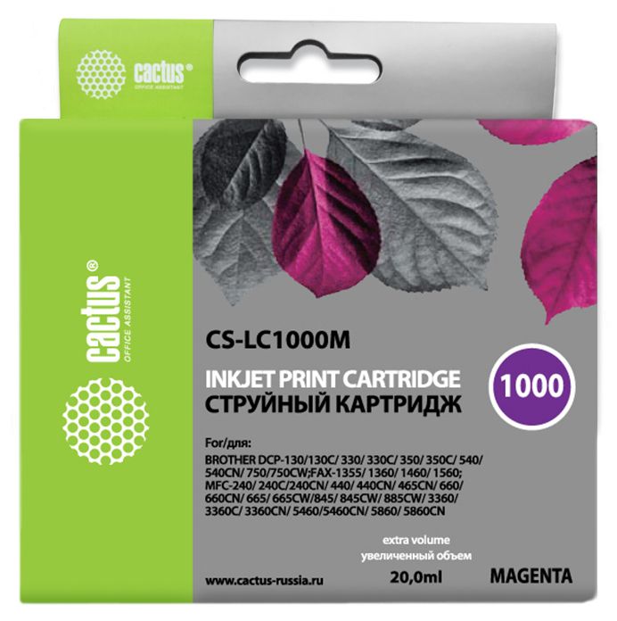 Картридж Cactus CS-LC1000M пурпурный для Brother DCP 130C/330С/MFC-240C/5460CN (20мл)