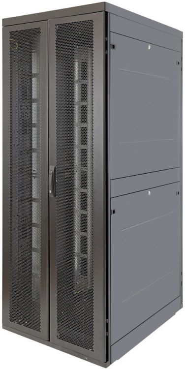 Шкаф напольный 19, 48U Eurolan 60F-48-7C-95BL Rackcenter D9000 48U 750×1200, передняя дверь перфорированная двустворчатая, задняя дверь перфорированн