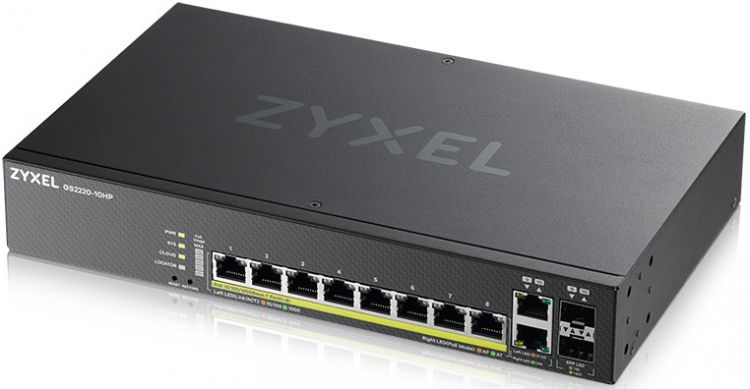 Коммутатор ZYXEL GS2220-10HP GS2220-10HP-EU0101F L2, PoE+, rack 19, 8xGE PoE+, 2xCombo (SFP/RJ-45), бюджет PoE 180 Вт, автономное/облачное управление