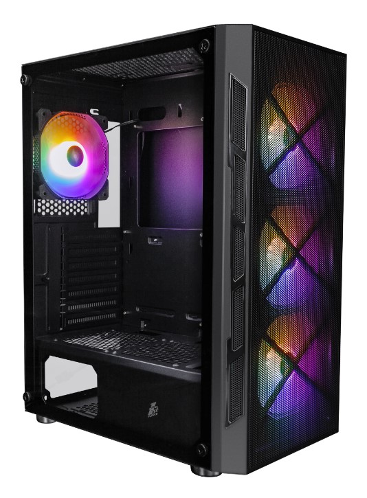 Корпус ATX 1STPLAYER FIREBASE XP Black XP-BK-4F1 черный, без БП, окно из закаленного стекла