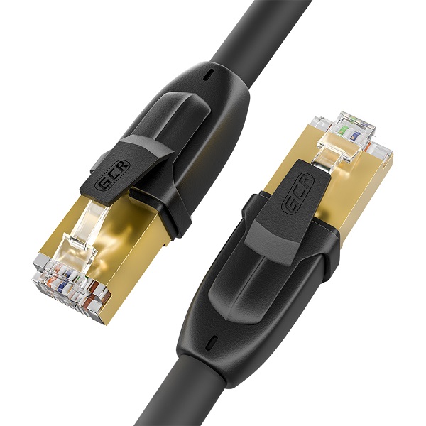 Кабель патч-корд FTP 7 кат. 10.0м. GCR GCR-52564 ethernet, RJ45, CU, 28 AWG, литой, прямой , черный, экранированные коннекторы