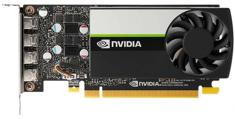 Видеокарта PCI-E nVidia T1000 (900-5G172-2250-000) 4GB GDDR6 129bit 12nm 1065/10000MHz 4*mDP RTL