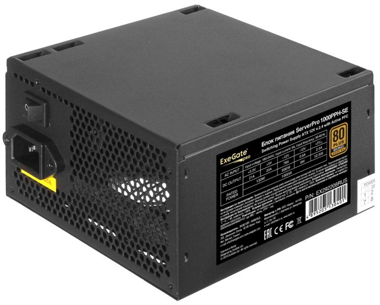   Xcom-Shop Блок питания ATX Exegate ServerPRO 80 PLUS Bronze 1000PPH-SE EX292208RUS 1000W (for 3U+ cases, APFC, КПД 89% (80 PLUS Bronze), 12cm fan, 24pin, 2x(4+4