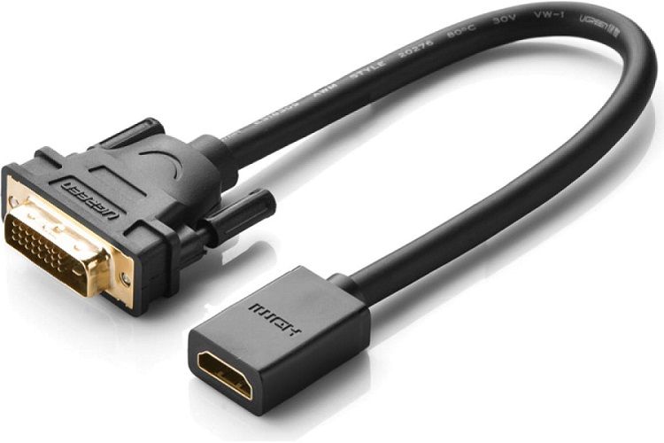 Переходники  Xcom-Shop Адаптер UGREEN 20118 DVI Male to HDMI, кабель 22см, цвет: черный