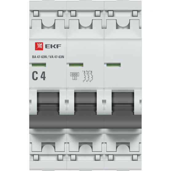 Автоматический выключатель EKF M636304C 3P 4А (C) 6кА ВА 47-63N PROxima