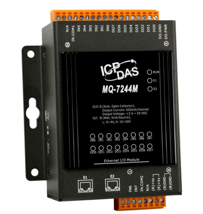 Модуль ICP DAS MQ-7244M MQTT I/O Module with 2-port Ethernet Switch, with 8-ch DI and 8-ch DO (RoHS)