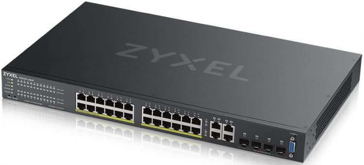 Коммутаторы управляемые Коммутатор ZYXEL NebulaFlex Pro GS2220-28HP GS2220-28HP-EU0101F L2, PoE+, rack 19, 24xGE PoE+, 4xCombo (SFP/RJ-45), бюджет 375 Вт, автономное/облачно