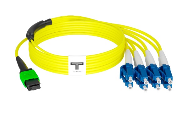 Волоконно-оптическая сборка 9/125, 8 волокон TELCORD КС-3.0-MPO/A(f)-4DLC/U(ubp)(0.5)-SM-3м-LSZH-YL MPO (female)-4xDLC/UPC uniboot push-pull, SM, выво