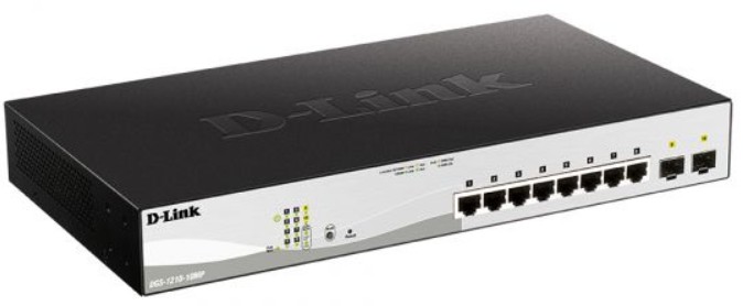 Коммутатор управляемый D-link DGS-1210-10MP/FL2A 8x10/100/1000Base-T PoE (130 Вт), 2x1000Base-X SFP, L2, 19”